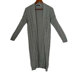Boohoo Cardigan Women S Gray Long Cable Knit Open Cottage Preppy Stretch Casual